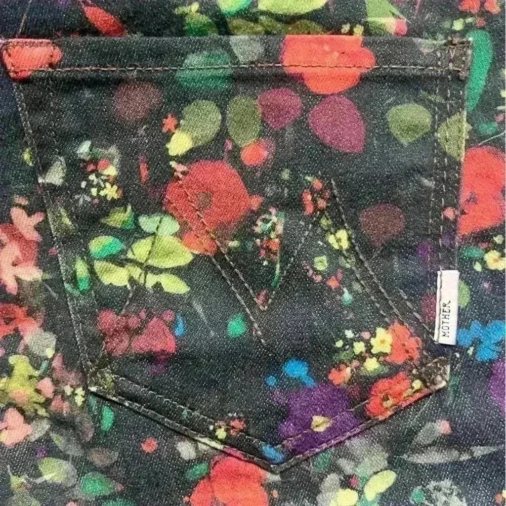MOTHER Jeans The Looker Magical Forest Floral Print Skinny Black Denim Size 25 - Picture 3 of 9